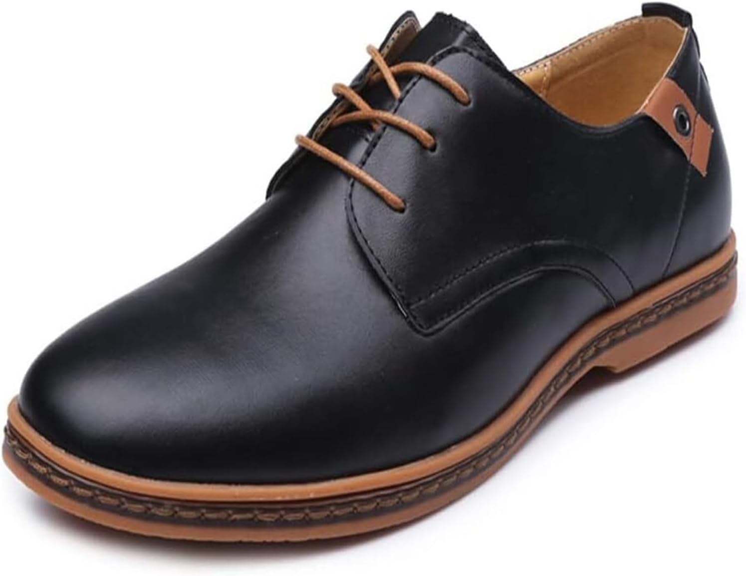 

Мужские удобные кожаные повседневные туфли оксфорды с круглым носком и шнуровкой для работы, бизнеса и прогулок на открытом воздухе Generic, черный