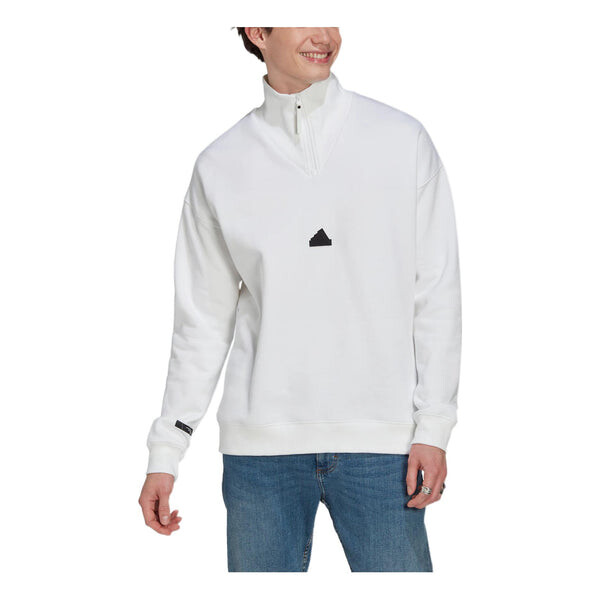 

Толстовка Men's adidas New 1/2-zip Solid Color Small Logo Half Zipper Pullover Stand Collar Long Sleeves White, белый