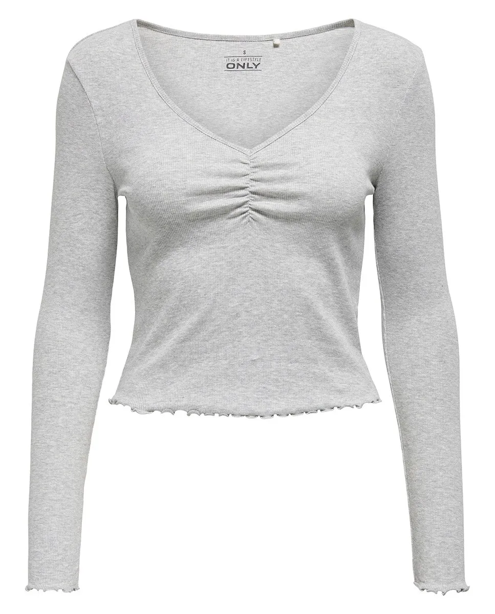 

Женский облегающий топ с V-образным вырезом Only, светло-серый