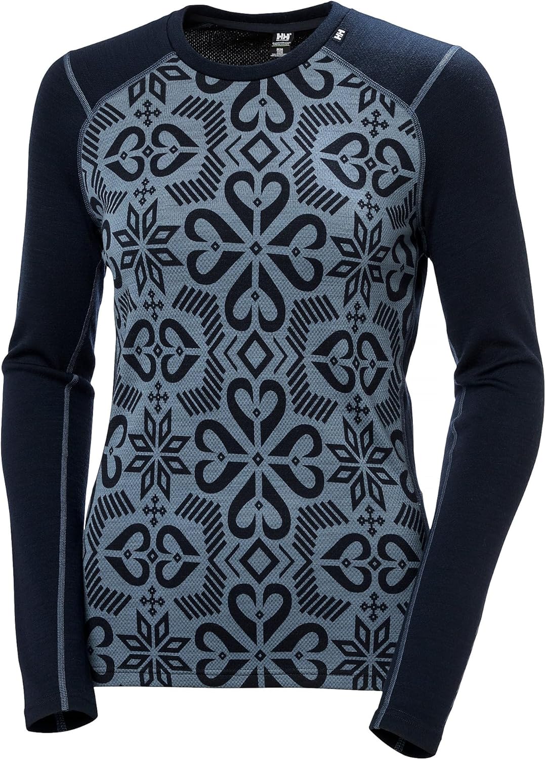 

Helly-Hansen W LIFA Merino Midweight Graphic Crew Base Layer Crew Top Thermal Shirt, Long Sleeve, Cold Weather, Breathable Helly Hansen, 600 Navy Nordic Rose Aop