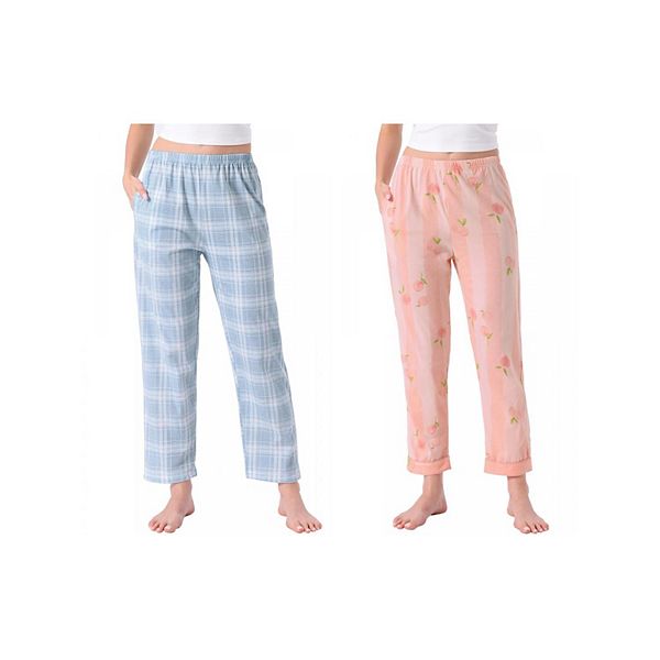 

2 упаковки женских хлопковых пижамных брюк с эластичным поясом и карманом Inspire Chic, Blue Plaid Pink