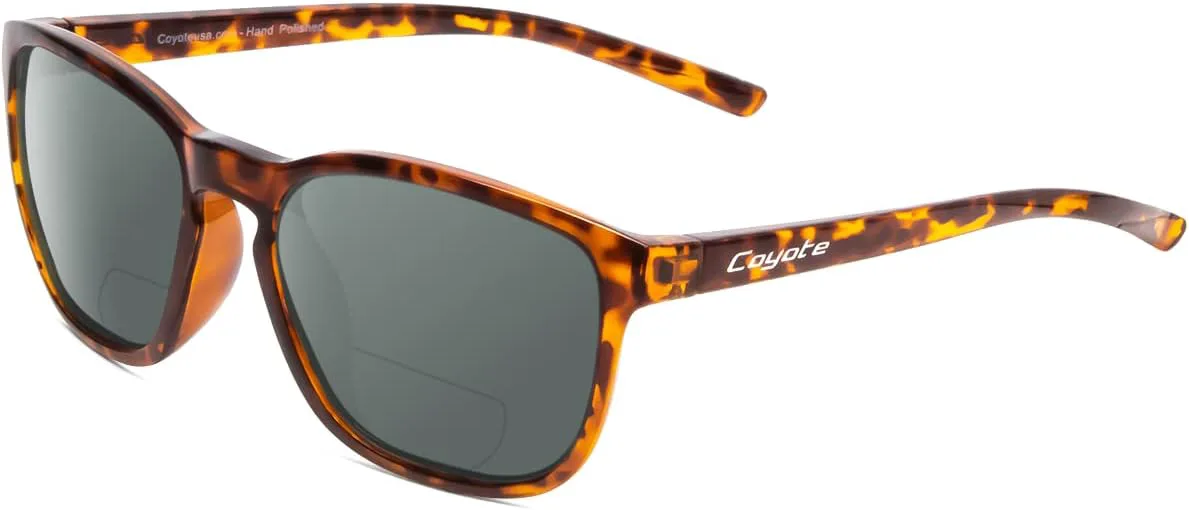 

Дизайнерские квадратные поляризованные солнцезащитные очки Coyote Rambler или бифокальные солнцезащитные очки | Унисекс | 53 мм, Tortoise Brown Frame/Grey Lens