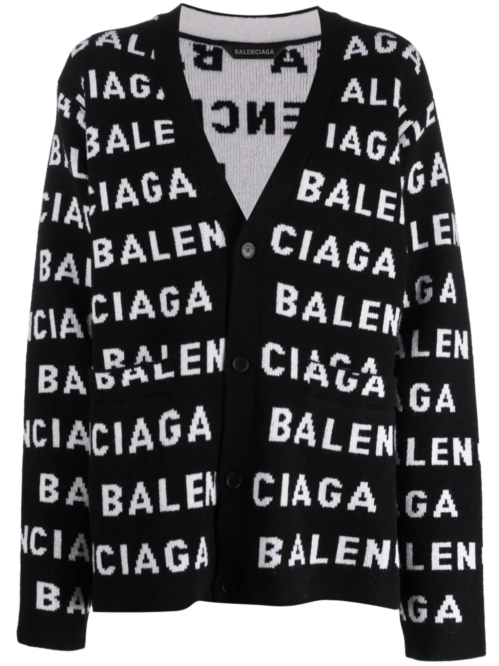 

Кардиган вязки интарсия с логотипом BALENCIAGA, черный