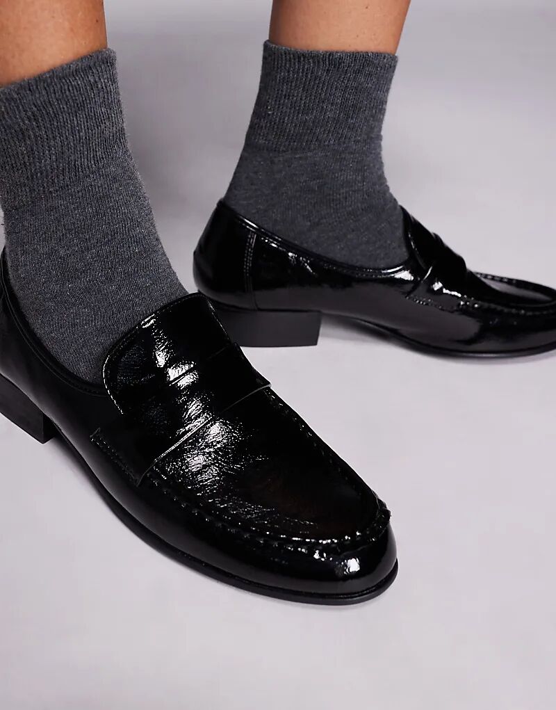 Лоферы Public Desire Wide Fit Haboo из чёрного крокодила — фото 3