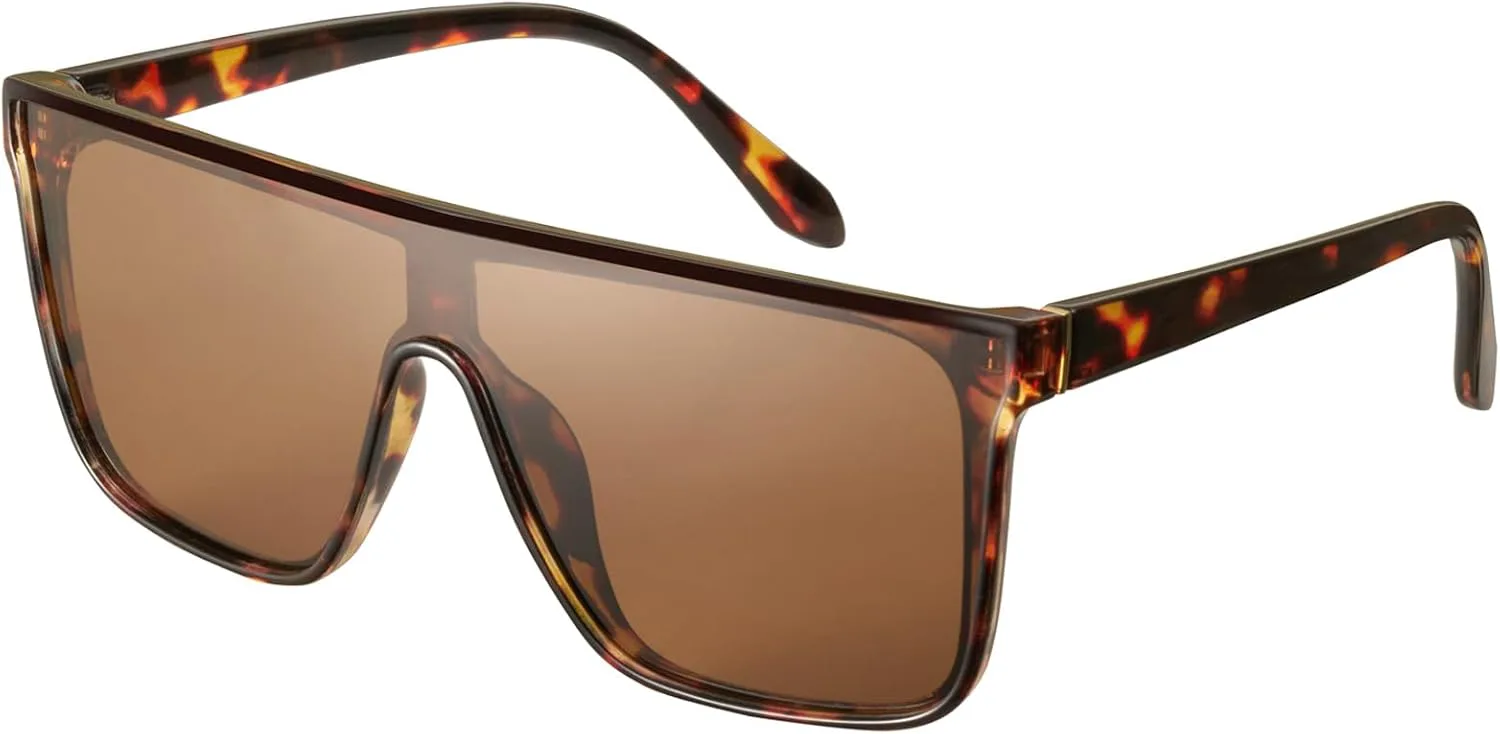 

Поляризованные солнцезащитные очки большого квадратного размера для женщин и мужчин, с плоской верхней частью и защитой от УФ-излучения UV400 Plinvo, Tortoise/Brown