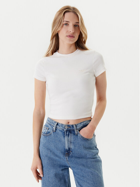 

Облегающая футболка Script DW0DW20910 Tommy Jeans, экрю