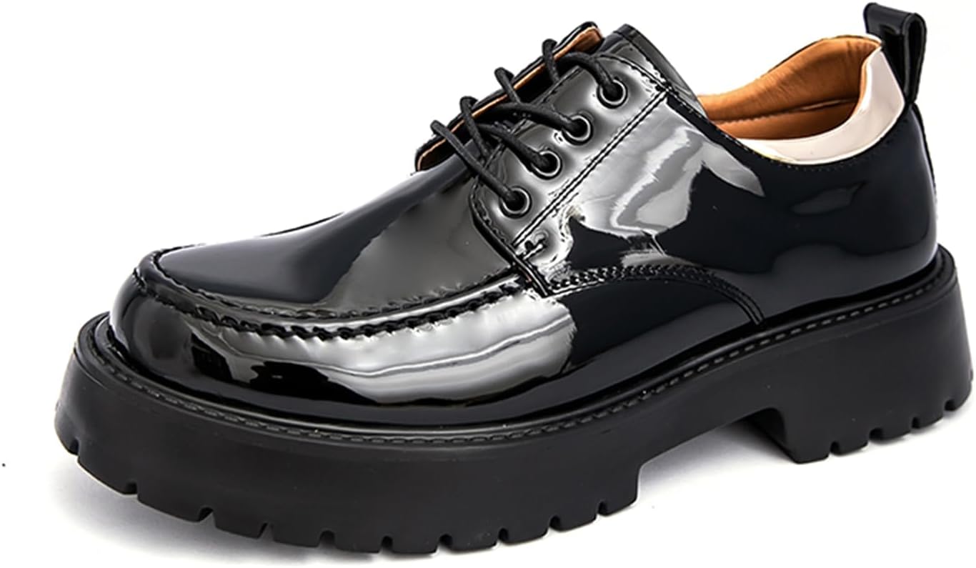 

Мужские модные оксфорды с металлическим блеском из лакированной кожи на шнуровке, с массивной платформой, закругленным носком, удобные дерби для вечеринок, свадеб, официальных мероприятий и работы в офисе Tengfeifly, черный