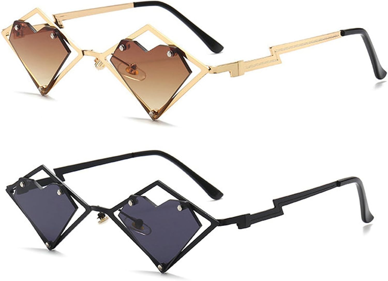 

Ретро-очки в форме сердца неправильной формы для мужчин, панк, с прозрачными линзами цвета океана, для женщин, хип-хоп, для вечеринки, Хэллоуина willochra, 2pcs-black&brown