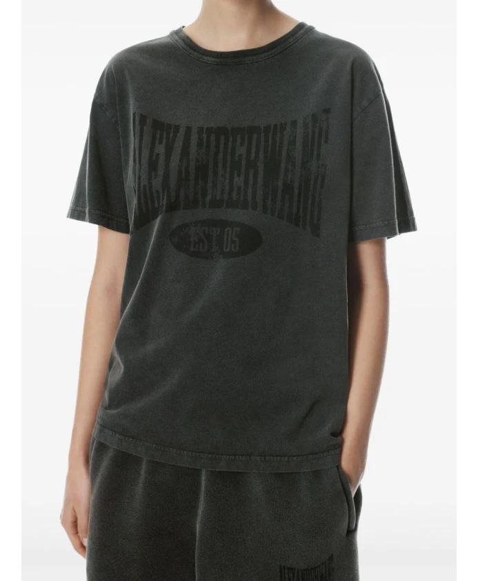 Хлопковая футболка с потертым логотипом Alexander Wang, черный — фото 2