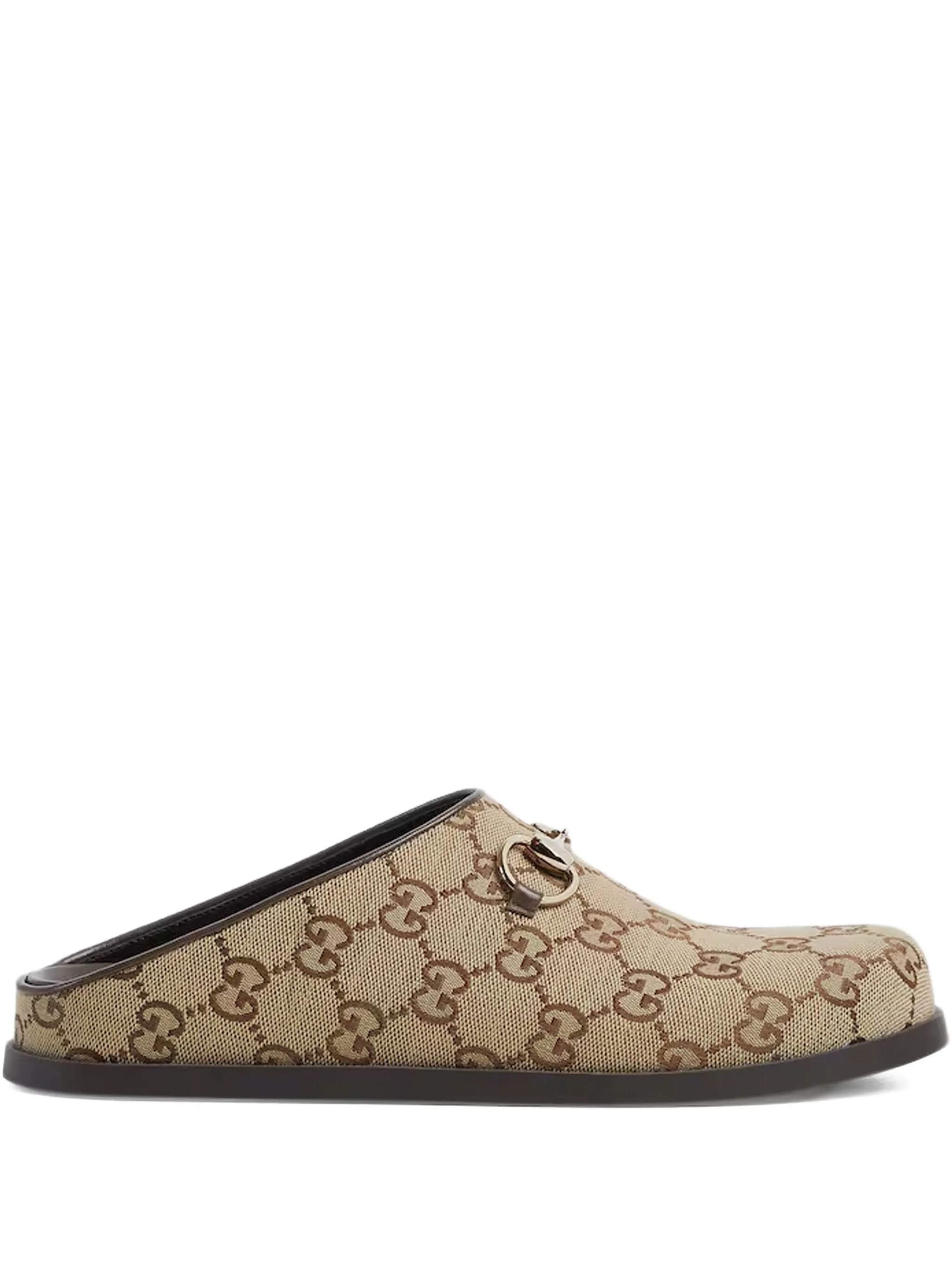 Мюли с пряжкой Horsebit и узором GG Gucci, коричневый