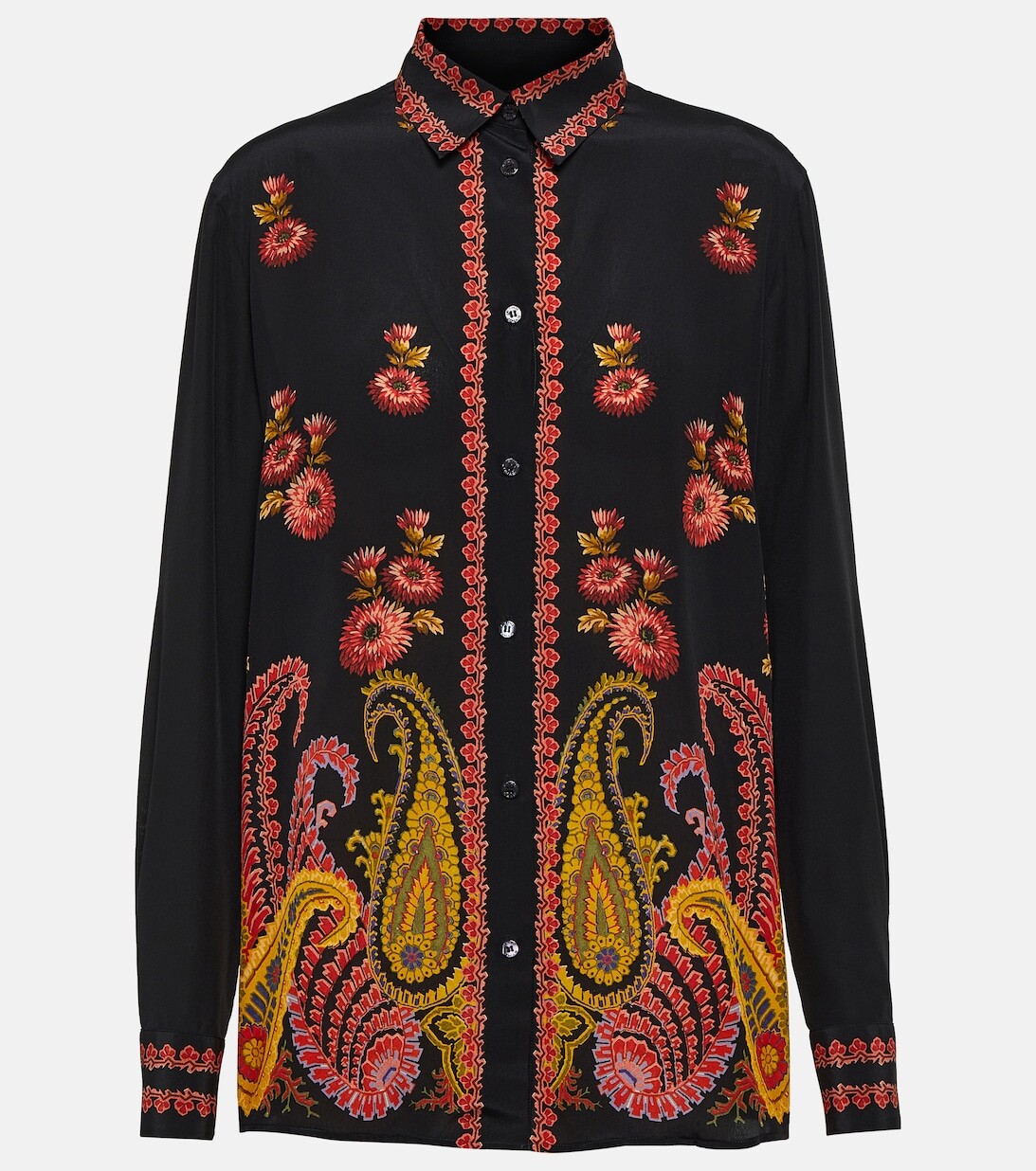 

Шелковая блузка с узором пейсли ETRO, черный