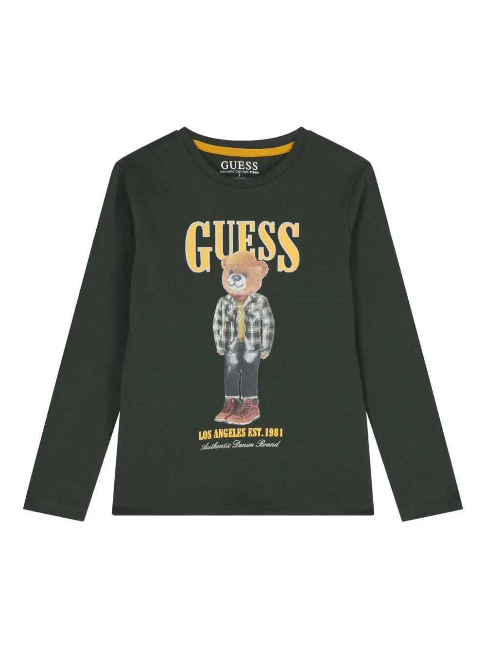 Футболка с длинными рукавами с принтом плюшевого мишки Guess Kids, зеленый