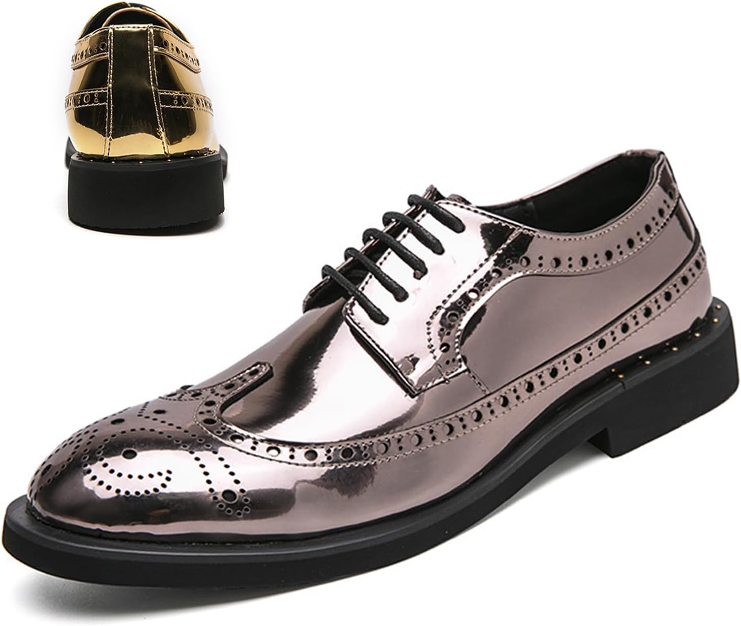 

Мужские туфли оксфорды из лаковой кожи, модные броги с крылышками, цветочной резьбой, шнуровкой, смокинговые, деловые, повседневные дерби Hneowgn, серебро