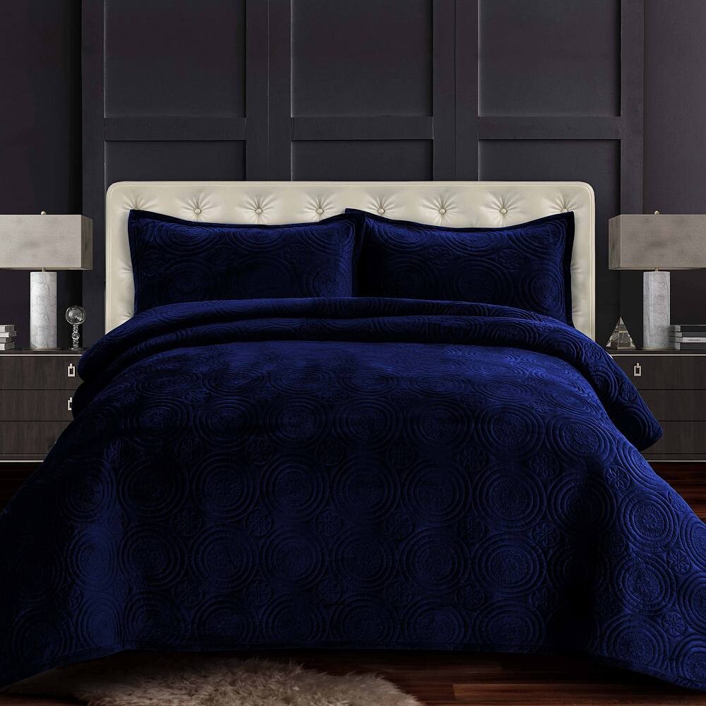 

Большой бархатный комплект одеял Tribeca Living Capri Medallion, цвет Navy Blue