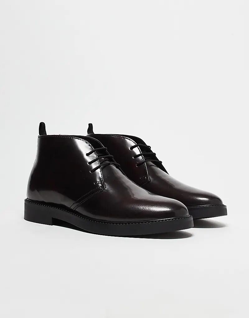 

Ботинки чукка со шнуровкой из кожи полидо бордового цвета ASOS DESIGN