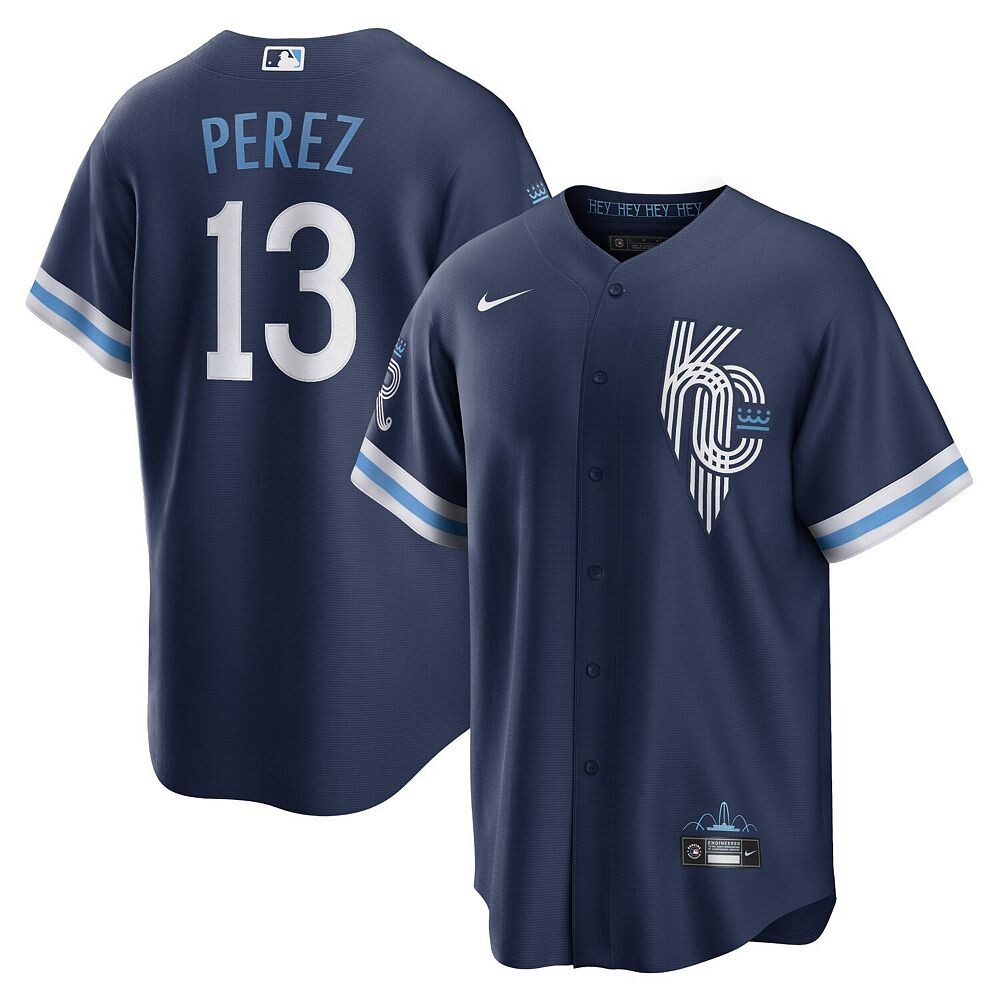 

Мужская футболка Nike Salvador Perez Navy Kansas City Royals 2022 City Connect Replica Player, цвет Ryl Navy