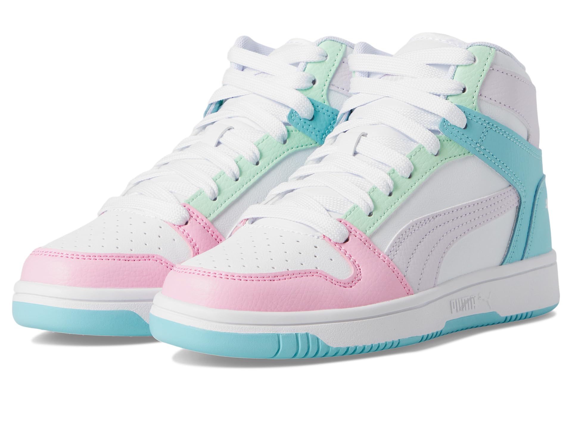 

Кроссовки PUMA Kids Rebound Layup Mid, Puma White/Lilac Frost/Safe Lake