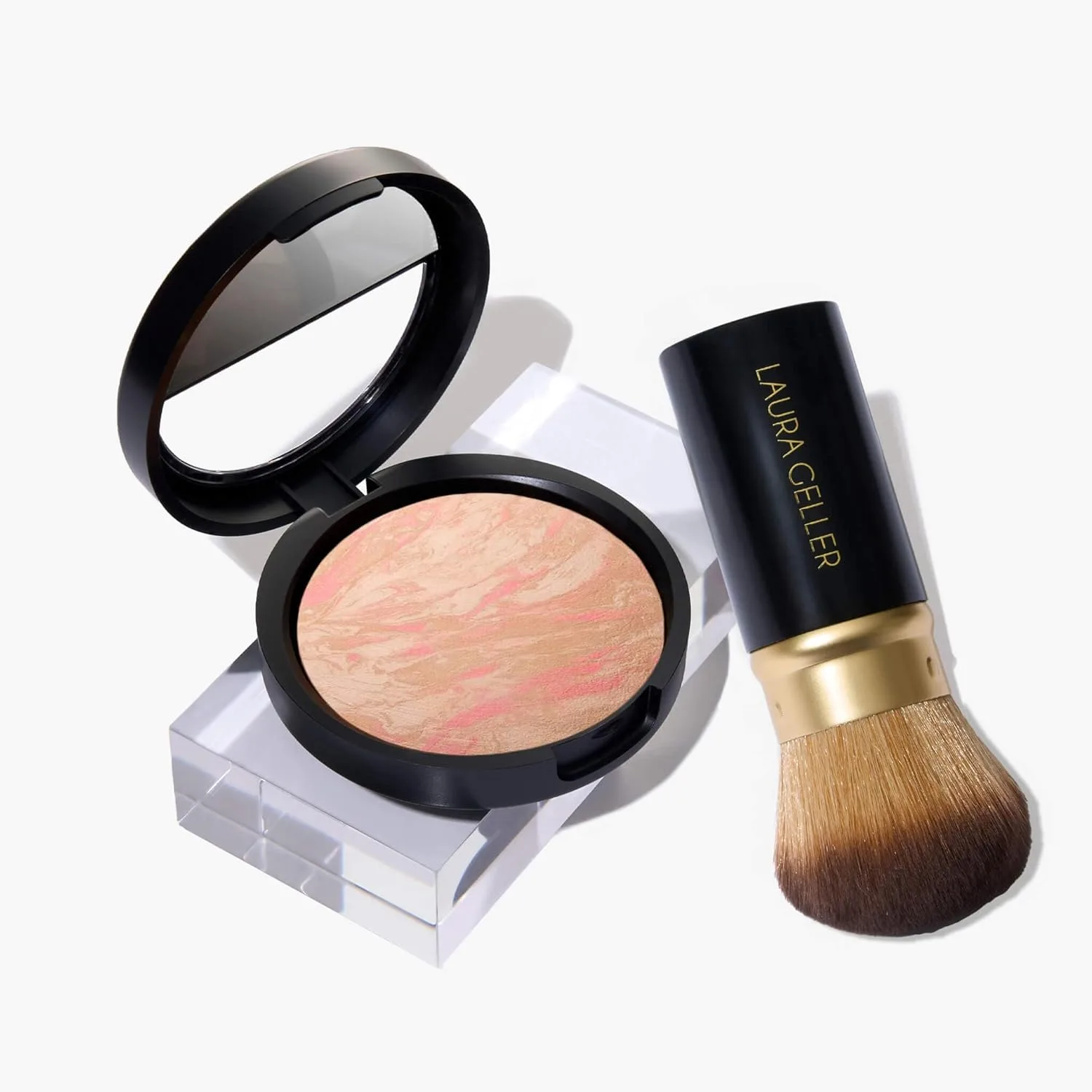 Набор для макияжа LAURA GELLER Baked Balance-n-Brighten Foundation с выдвижной кистью-аэрографом кабуки, фарфоровый (2 шт.), Multicolored,White