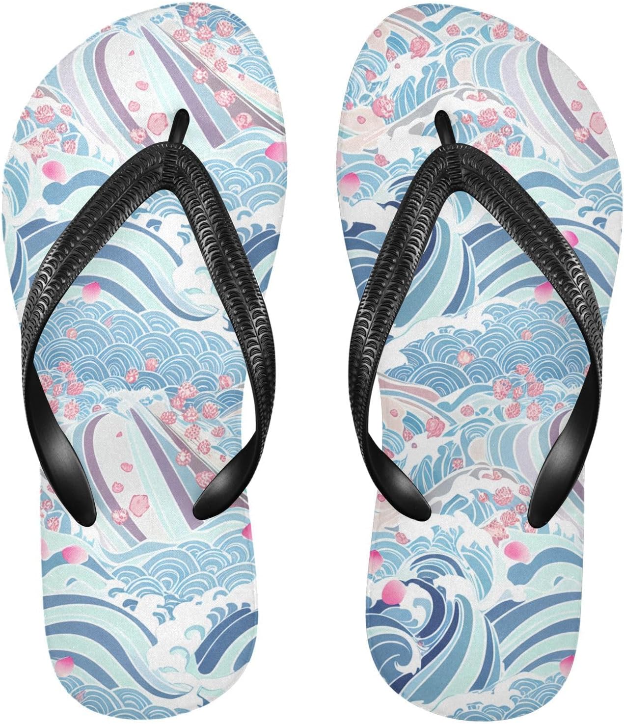 

Голубые пляжные шлепанцы Blue Wave с цветочным узором, резиновые нескользящие летние тапочки для мужчин и женщин Sinestour
