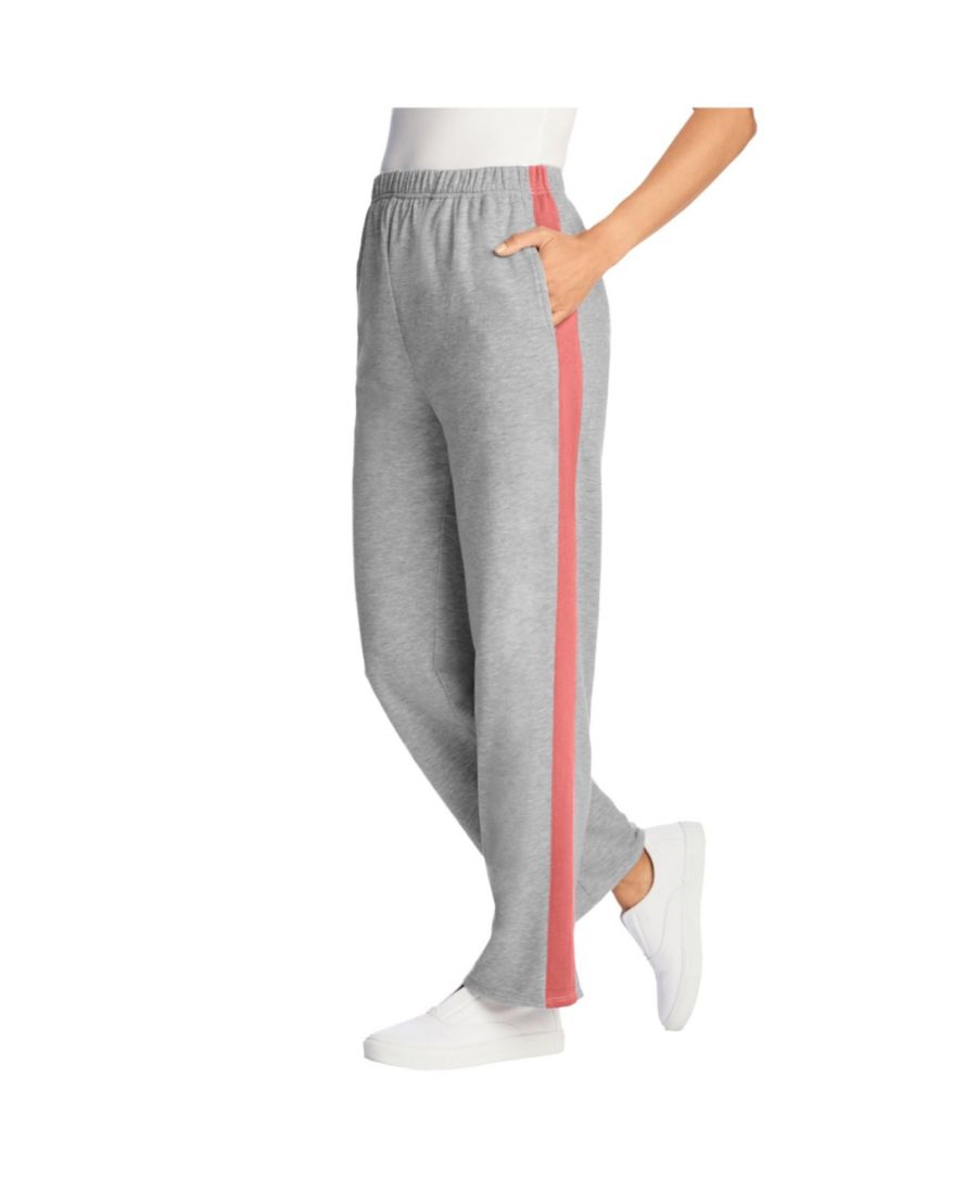 

Женские брюки прямого кроя из хлопковой французской махровой ткани Within с боковыми полосками Woman Within, Medium heather grey sweet coral