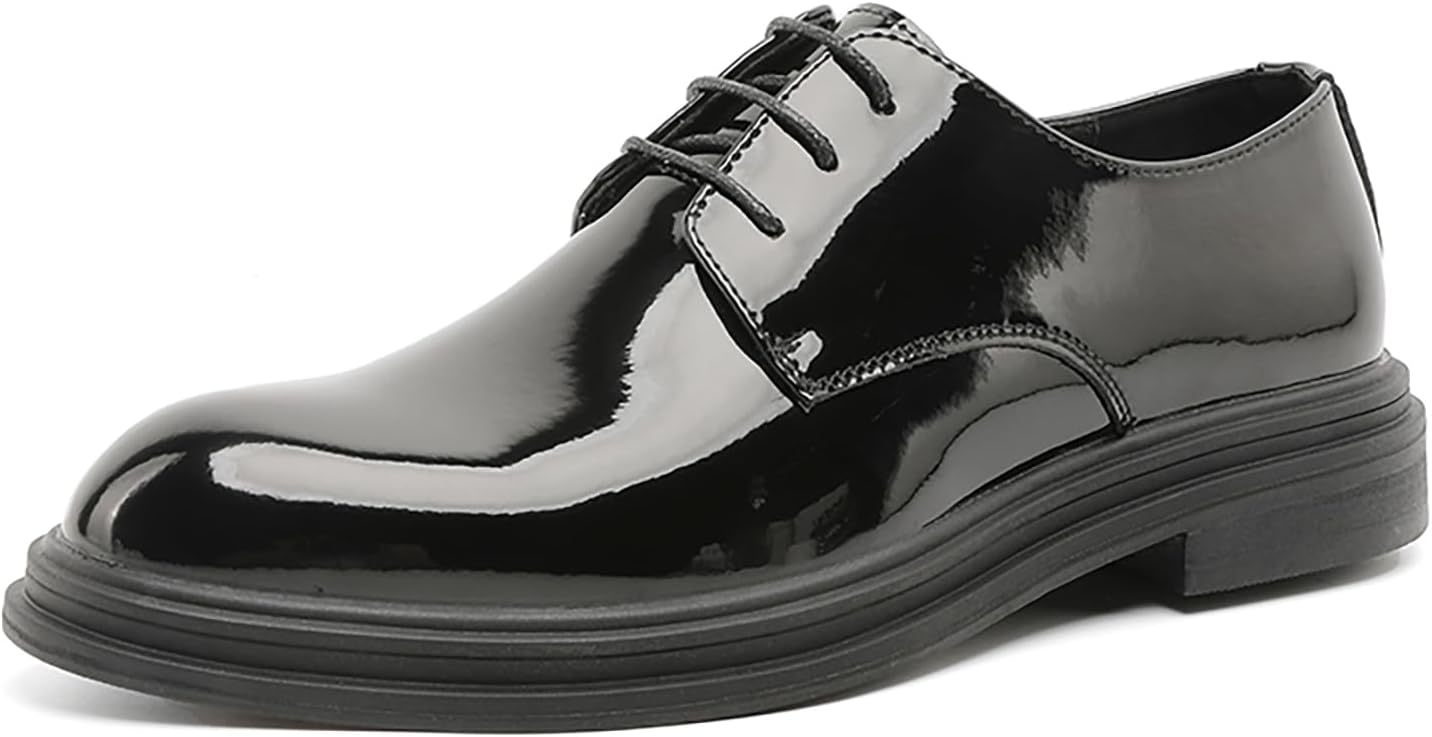 

Мужские оксфорды из лакированной кожи на шнуровке с нескользящей подошвой, деловые туфли для смокинга, дерби Ptnwcf, черный