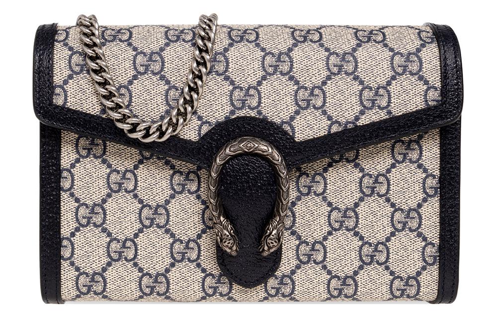 Мини-сумка Gucci Dionysus с канвой и кожаной цепочкой, женская, бежево-синяя — фото 2