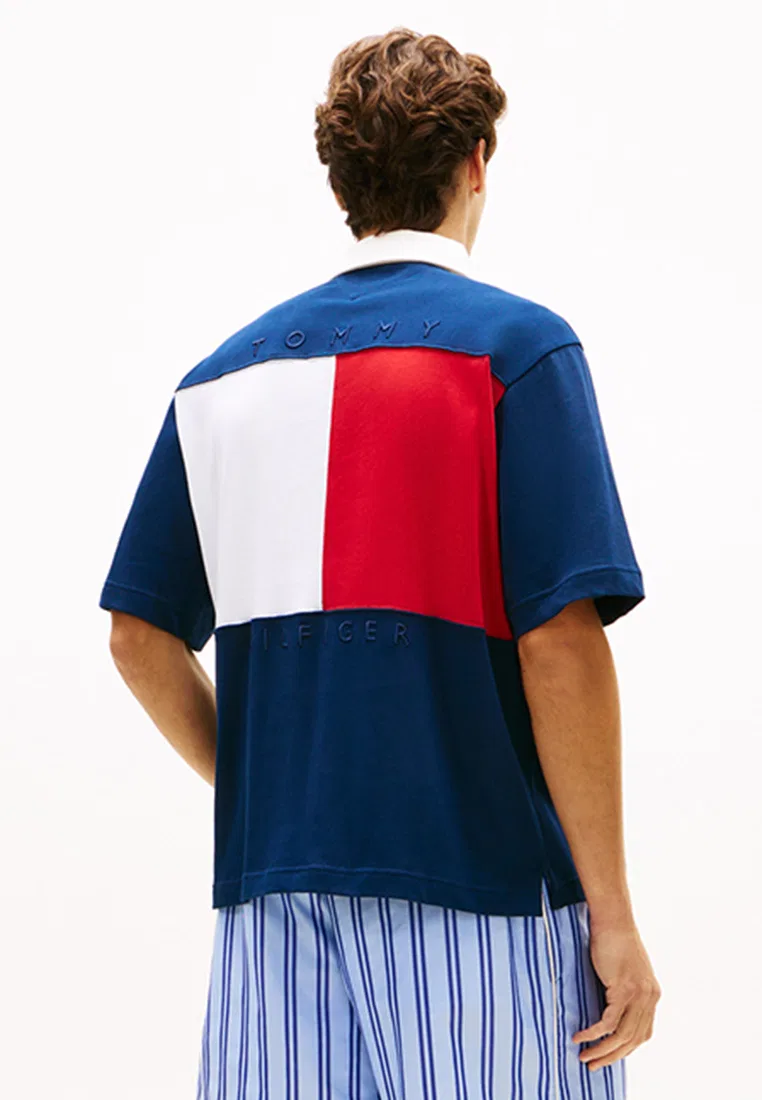Поло, цветблок, свободный крой, TH Mainline Tommy Hilfiger, темно-синий — фото 2