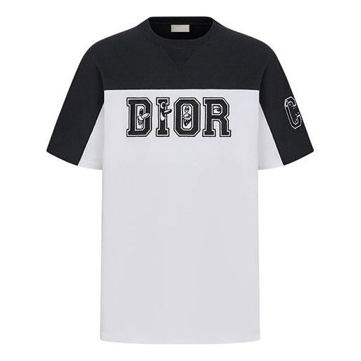 

Футболка Men's DIOR Logo Colorblock Round Neck Short Sleeve White T-Shirt, белый