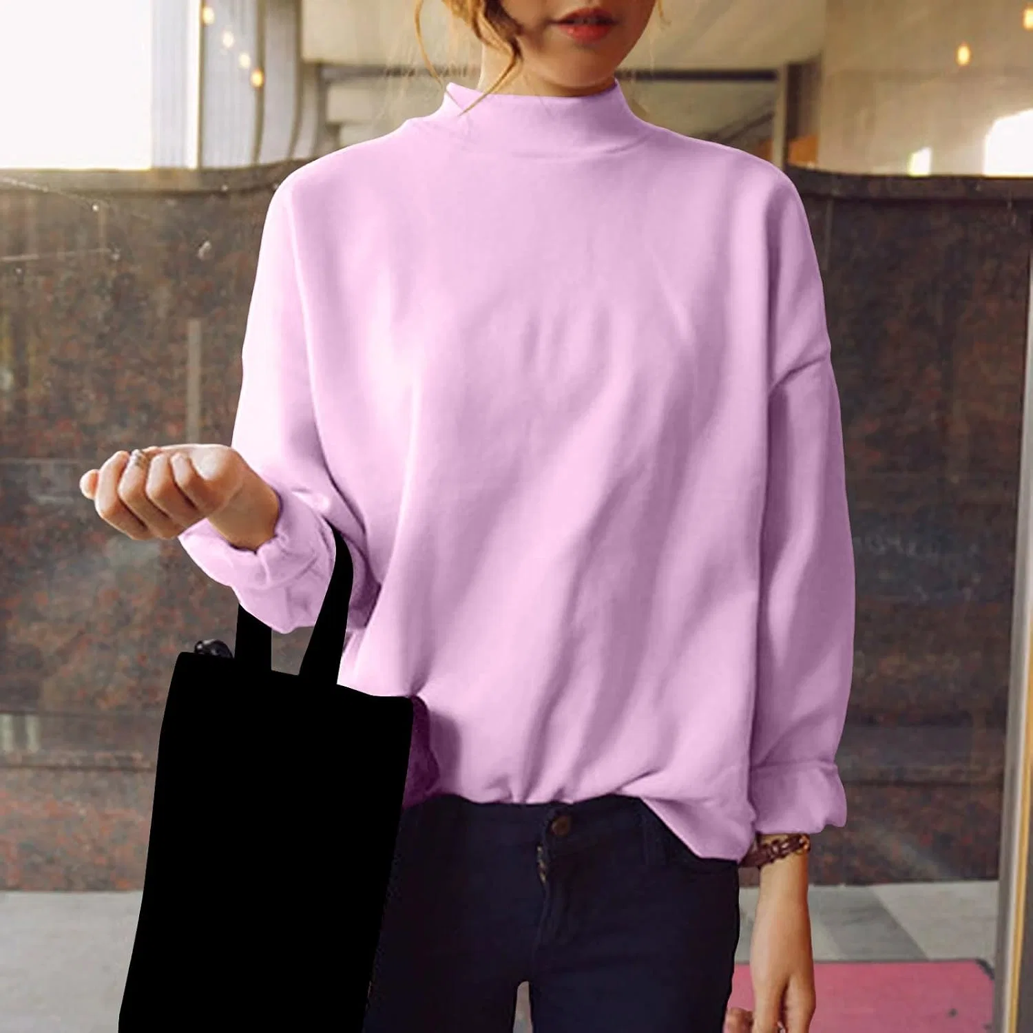 Свитшот женский свободный, с круглым вырезом, однотонный, Purple — фото 3