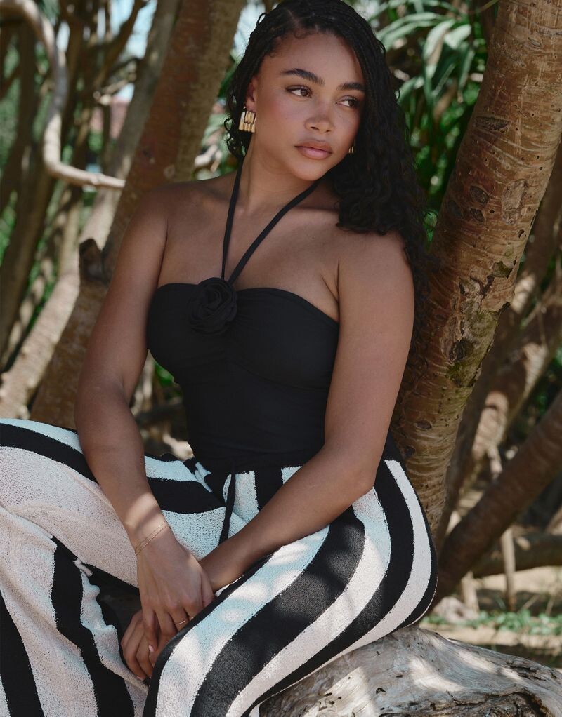 

Черно-белые вязаные пляжные брюки в полоску 4th & Reckless x Loz Vassallo Cuba