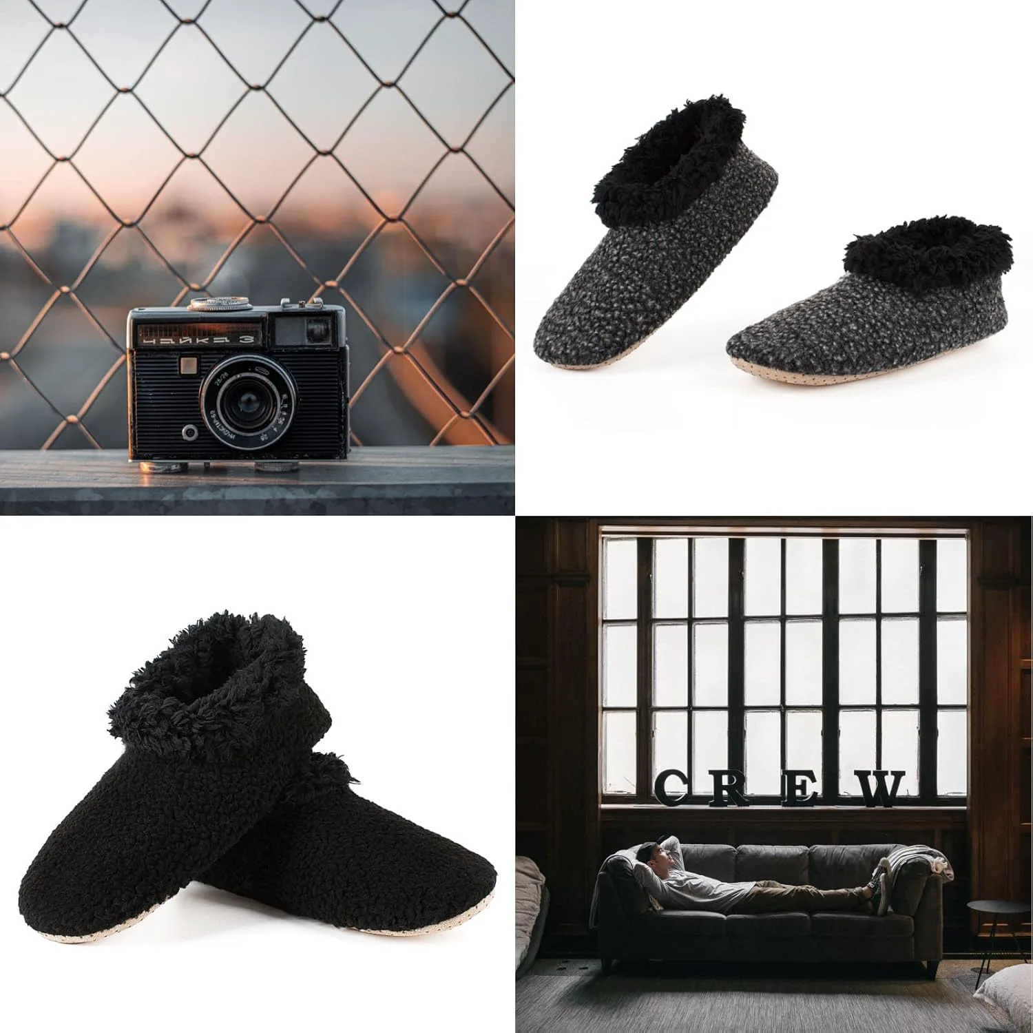 

Cozylook 2 штуки Мужские домашние тапочки с мягкой подошвой, противоскользящей подошвой, теплые пушистые носки-тапочки для комфорта дома, черный