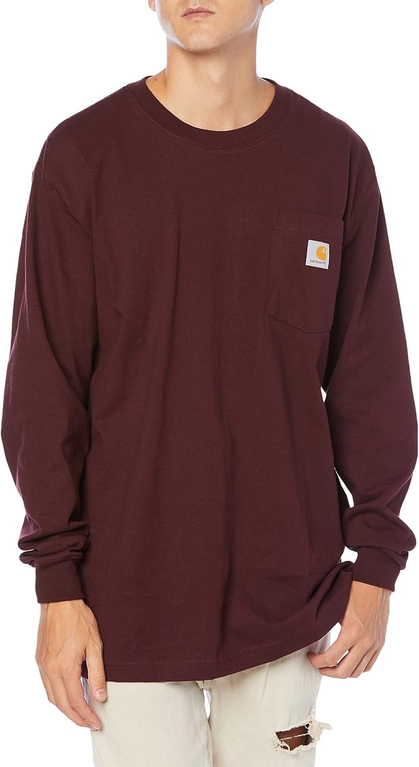 

Мужская рабочая футболка с длинным рукавом и карманом Carhartt, бордовый