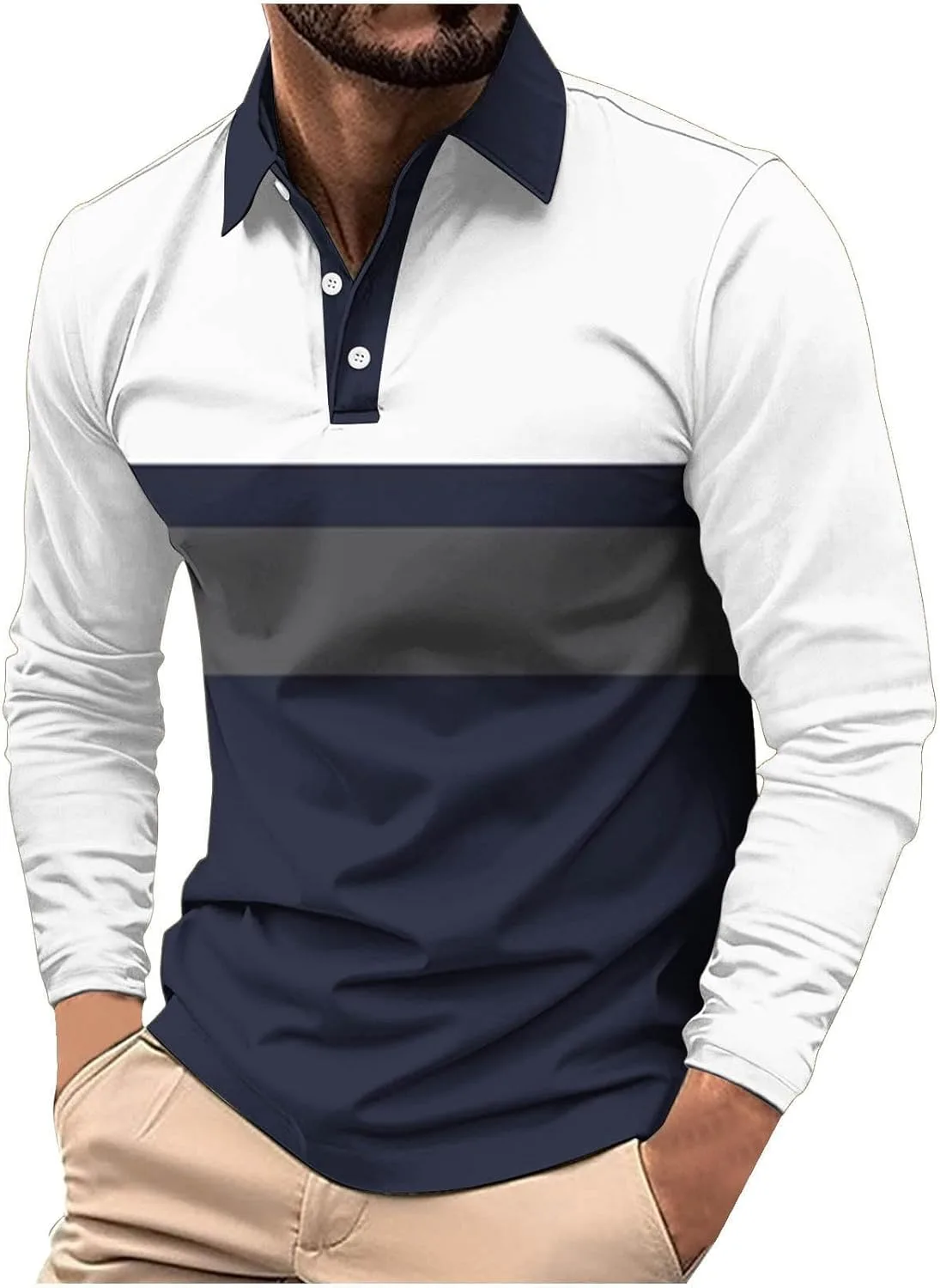 

Мужская футболка с длинным рукавом Lightweight Color Block, классический воротник, Plus Size hlysgo