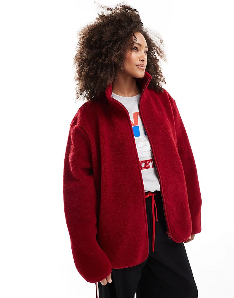 

Флисовая куртка-молния Borg красного цвета ASOS DESIGN