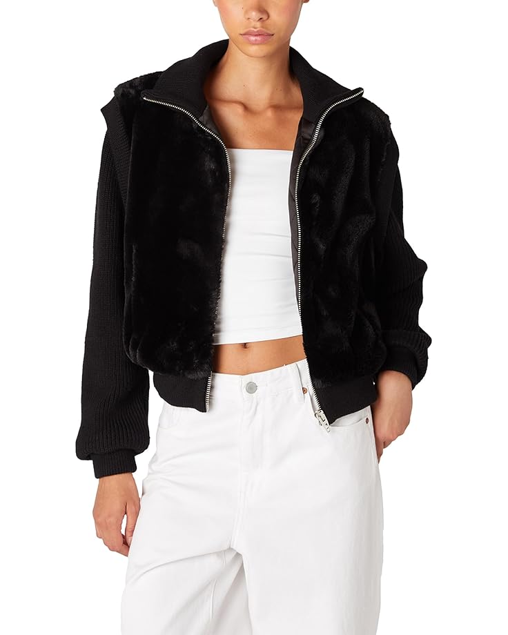 

Куртка Blank NYC Faux Fur Sweater Detail Bomber Jacket, черный