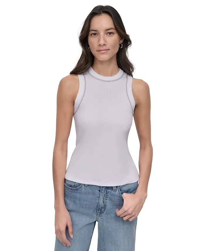 

Маленький топ с рюшами и стразами DKNY Jeans, белый
