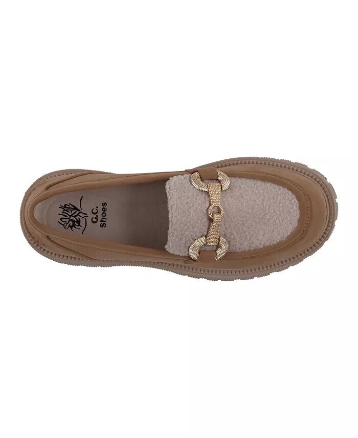 Женские мокасины Vince Shearling Lug Sole GC Shoes, коричневый/бежевый — фото 4