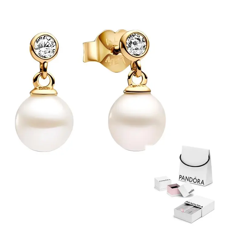 

Pandora Серьги из пресноводного жемчуга с кубическим цирконием, покрытые 14-каратным золотом, женские, белые