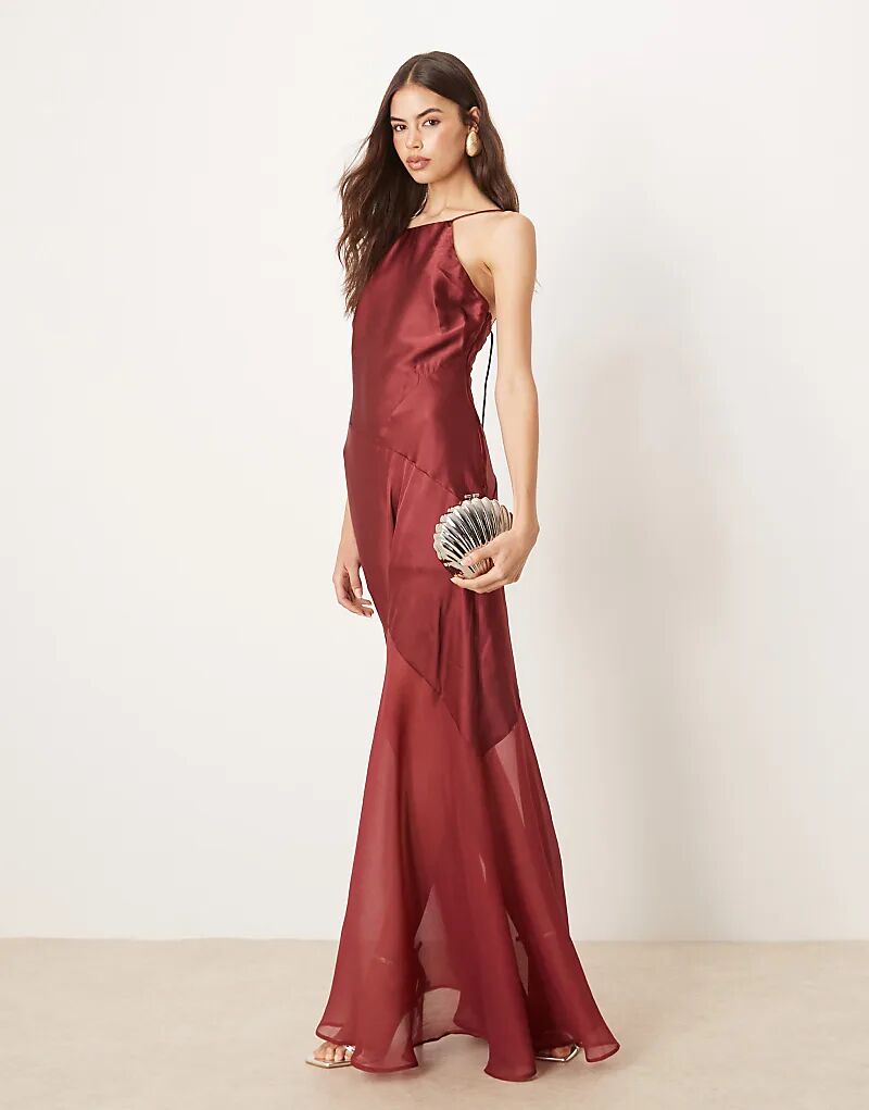 

Платье макси из атласа ASOS DESIGN с вставками и шифоновой юбкой вишневого цвета