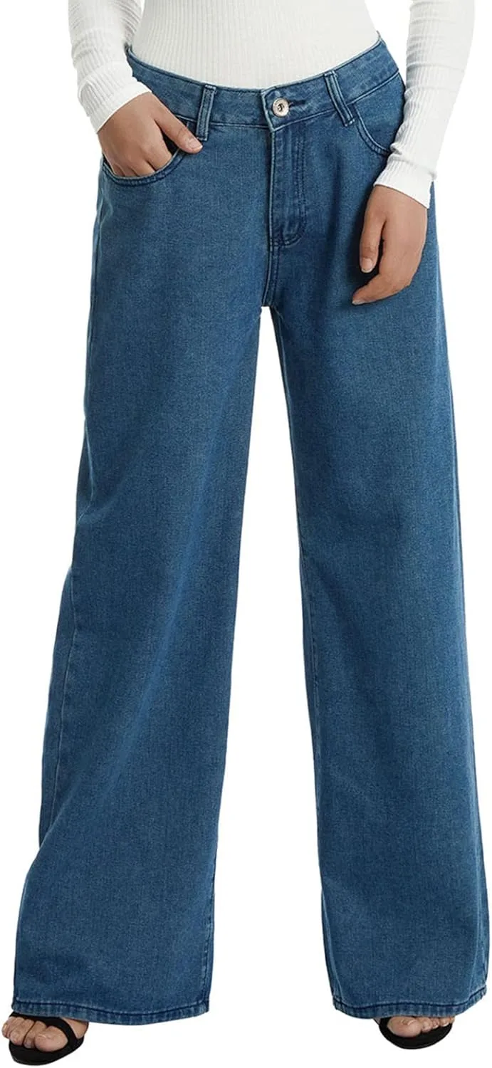 

Franhais женские широкие джинсы с высокой талией