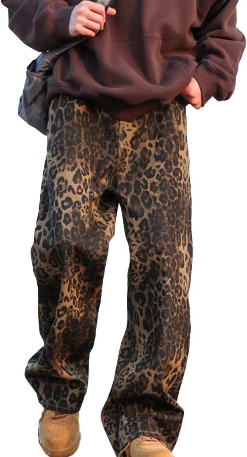 

Джинсы с леопардовым принтом, высокие, мешковатые, уличный стиль KOBPT