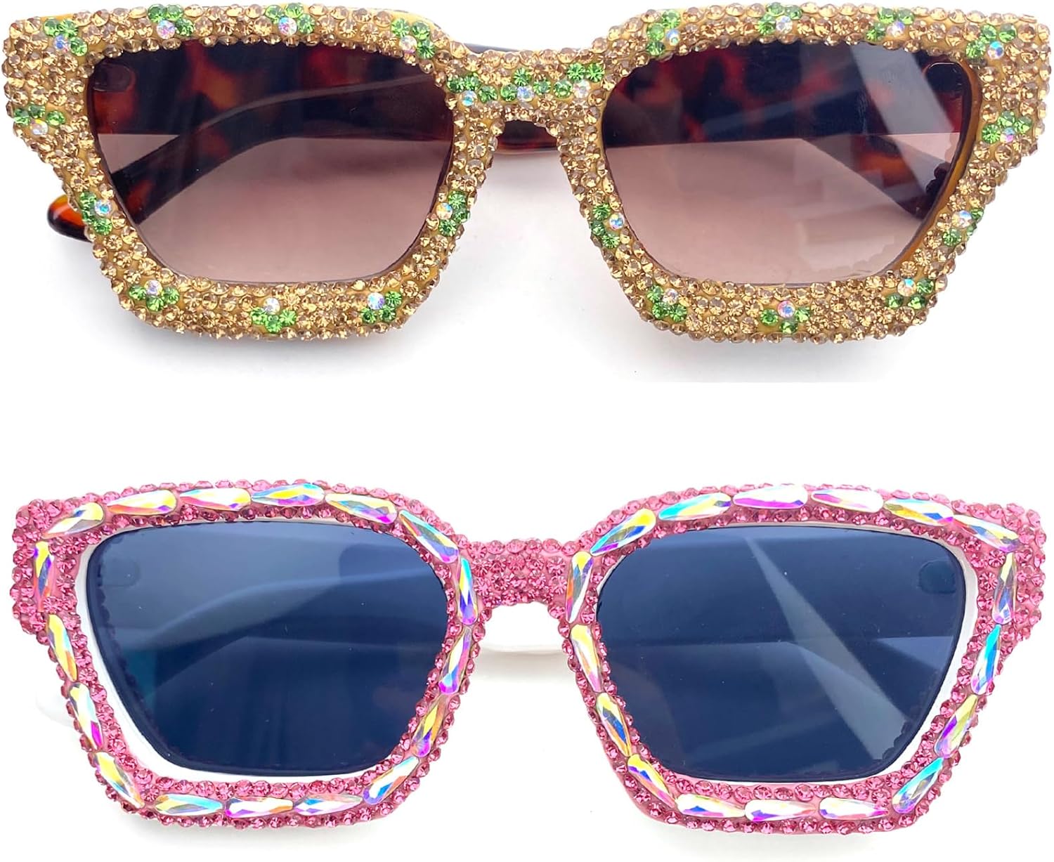 

Женские солнцезащитные очки с бриллиантами, винтажные квадратные, с кристаллами и стразами, сверкающие, украшенные драгоценными камнями, для костюмированной вечеринки mincl, 2pcs-white&brown