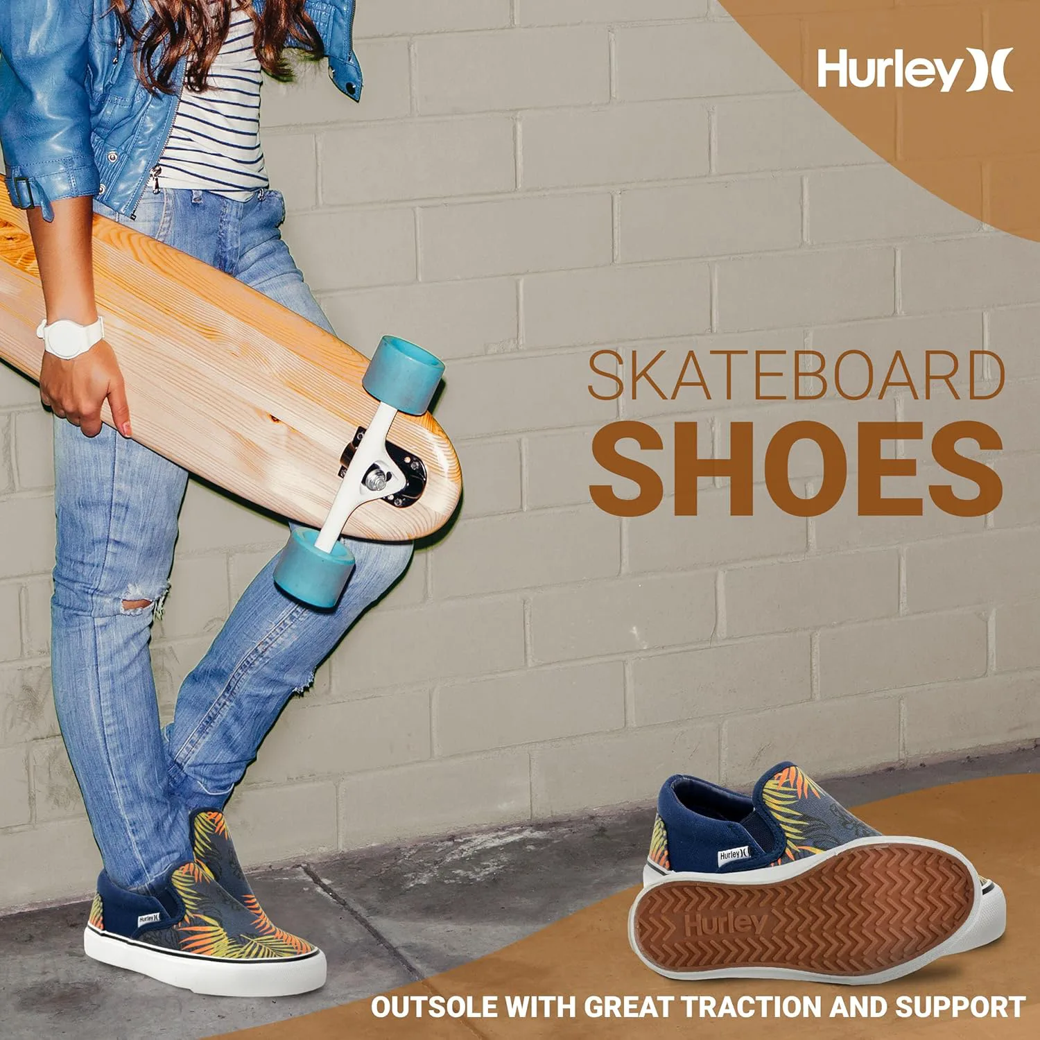 Детские слипоны Hurley из холщовой ткани для скейтбординга для мальчиков и девочек - легкие низкие кроссовки для скейтбординга для детей, синий — фото 2