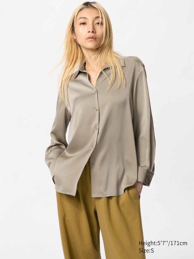 

Атласная Блуза Uniqlo, цвет 32 бежевый