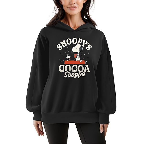 

Женский оверсайз худи с принтом Peanuts Snoopy Cocoa Shoppe Licensed Character, Black