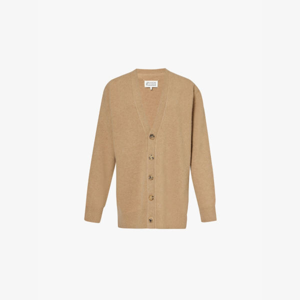 

Шерстяной вязаный кардиган стандартного кроя с V-образным вырезом Maison Margiela, бежевый