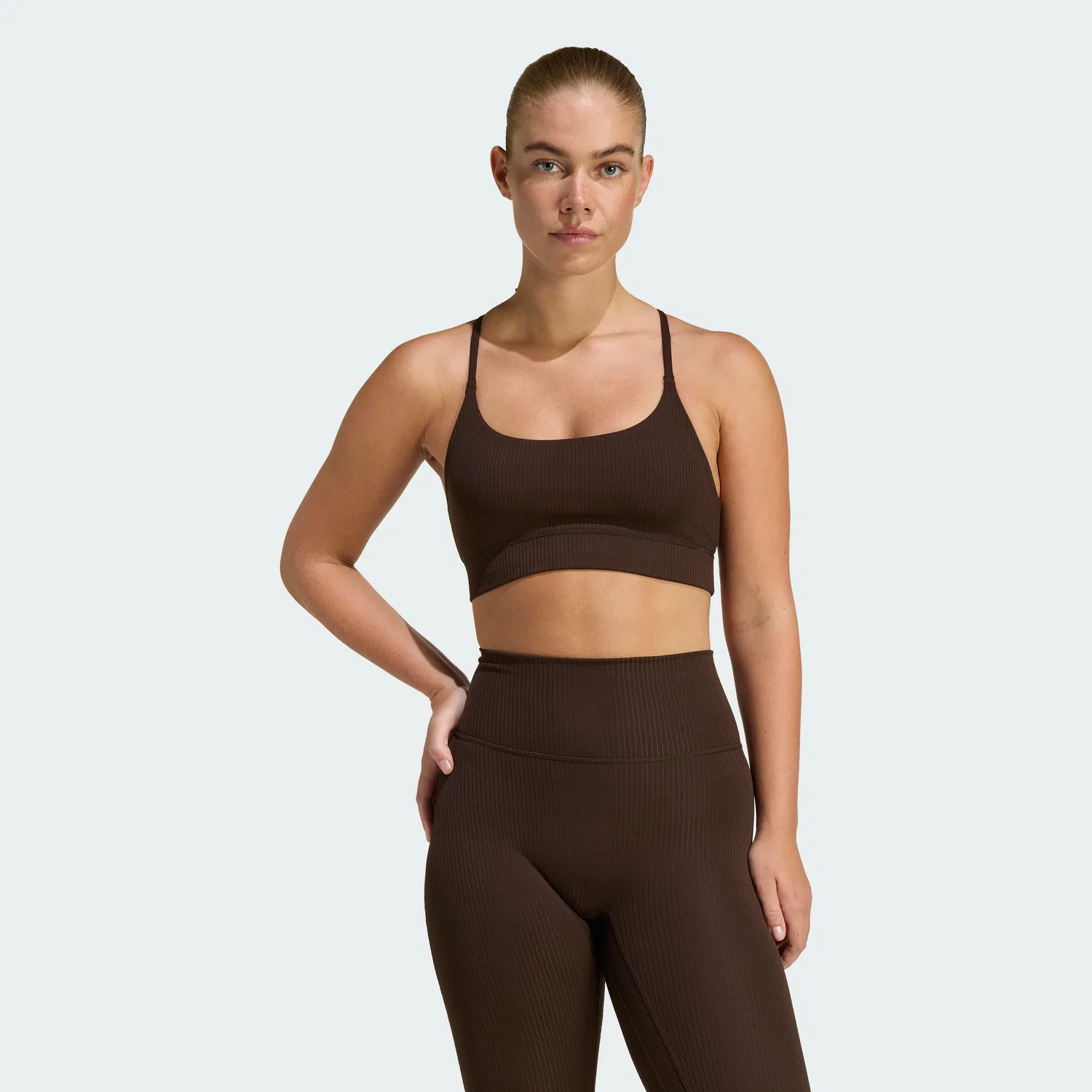Женский бра-топ All Me Light Support Rib Longline цвета Aurora Coffee от Adidas