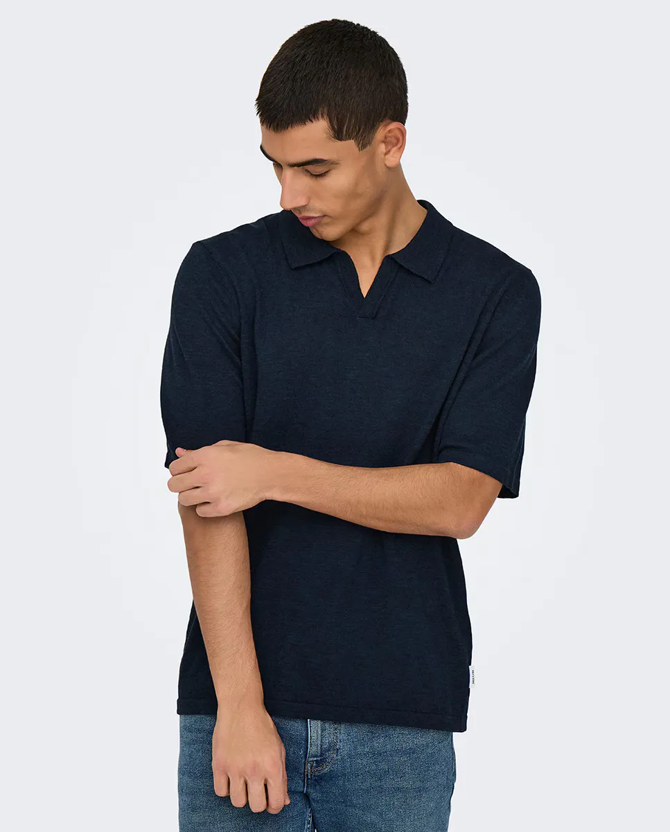

Мужской вязаный поло Regular fit Only & Sons, синий