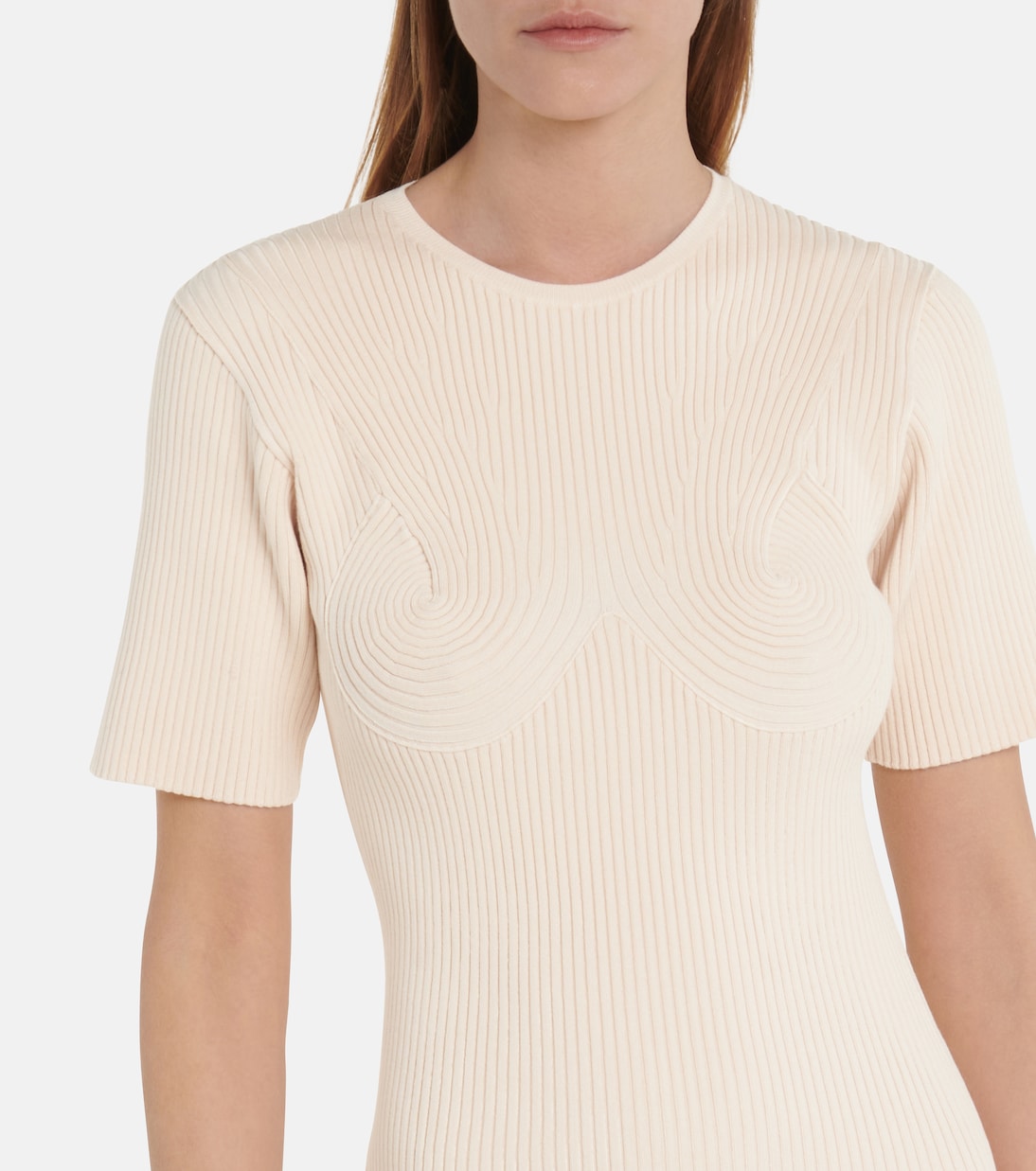 Мини-платье из хлопковой смеси с ребристой вязкой Stella McCartney, Oat — фото 4