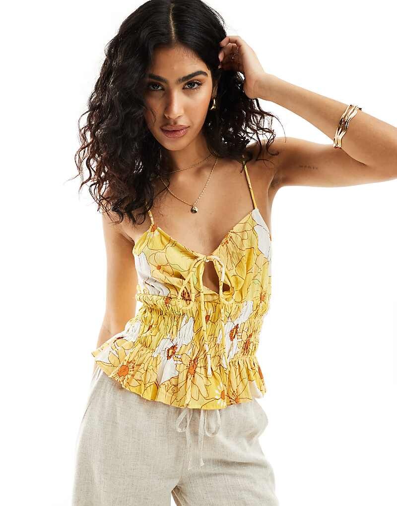 

ASOS DESIGN – Летняя кофточка со сборками с желтым цветочным принтом и воланами